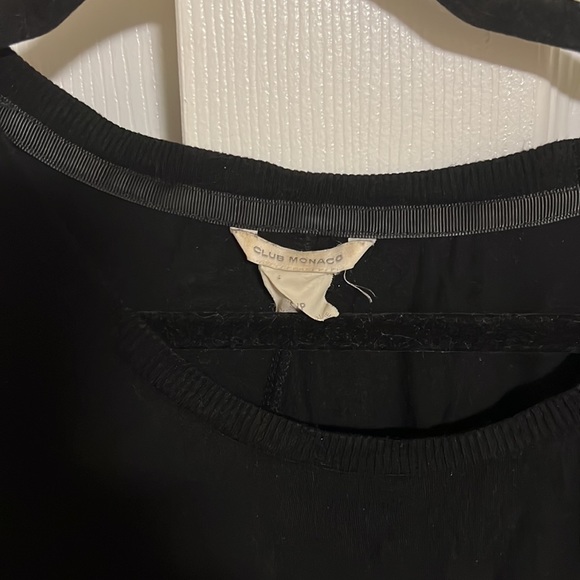 Club Monaco Batwing Leather Trim Oversized Tee - Picture 3 of 5